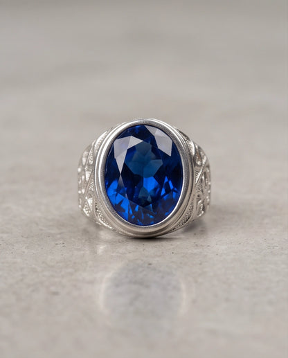 Cobalt Blue Oval-Cut Gemstone Filigree Silver Ring