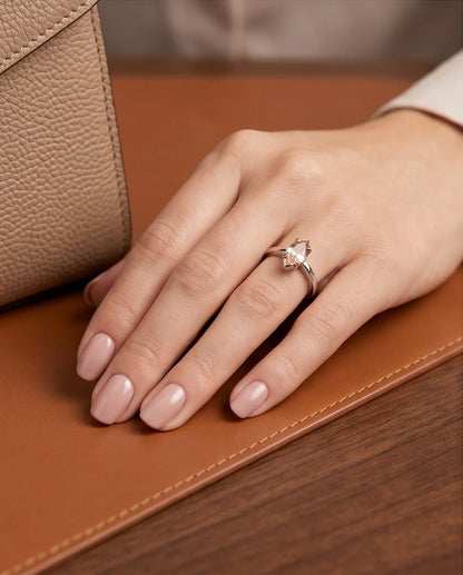 Sterling Silver Champagne Marquise Cut Solitaire Ring