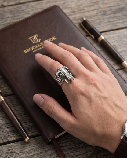 Oxidized Silver Sculpted Elephant Signet Ring