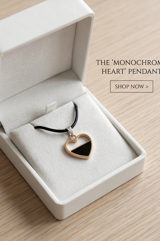 Gold Half-Black Enamel Heart Necklace