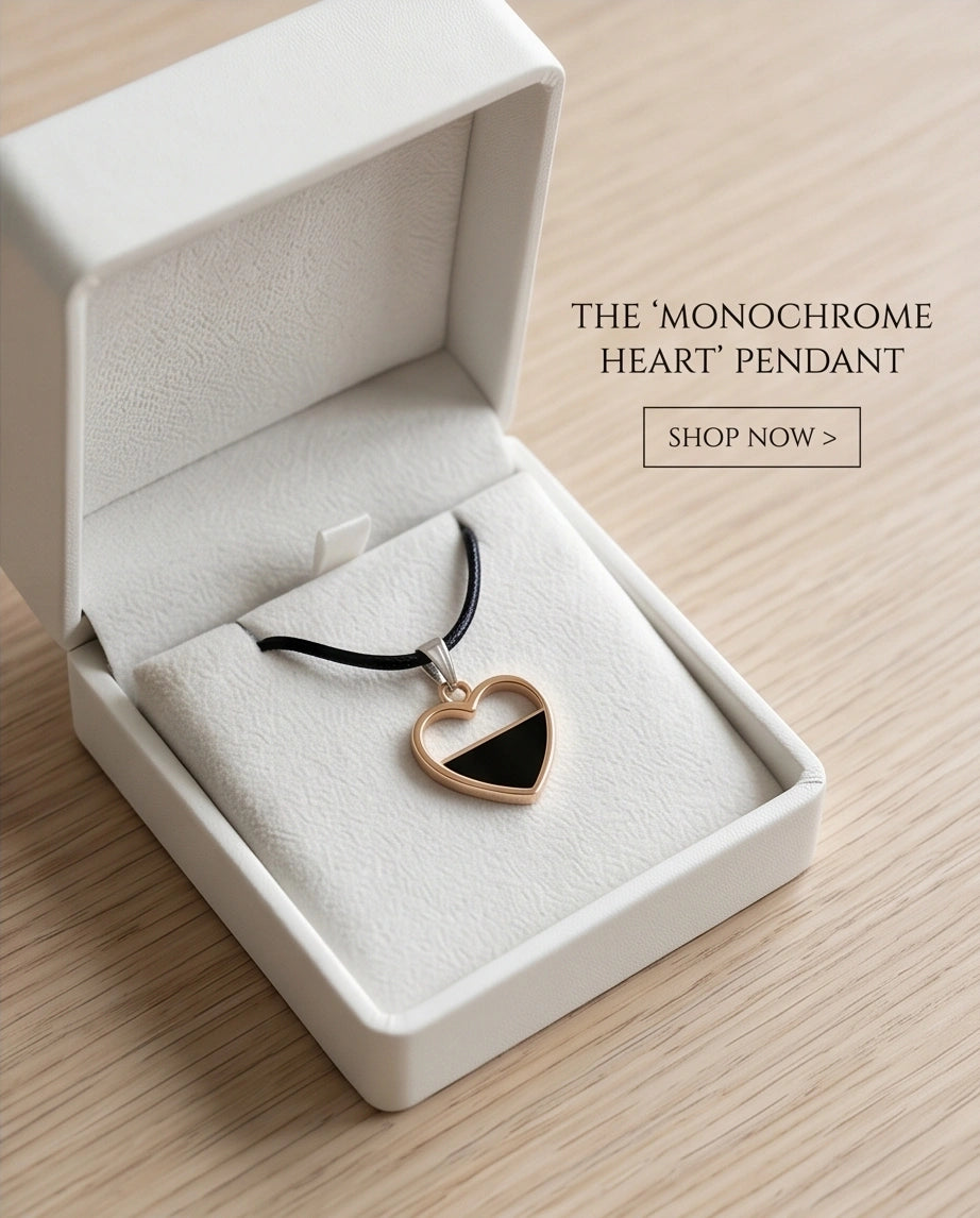 Gold Half-Black Enamel Heart Necklace