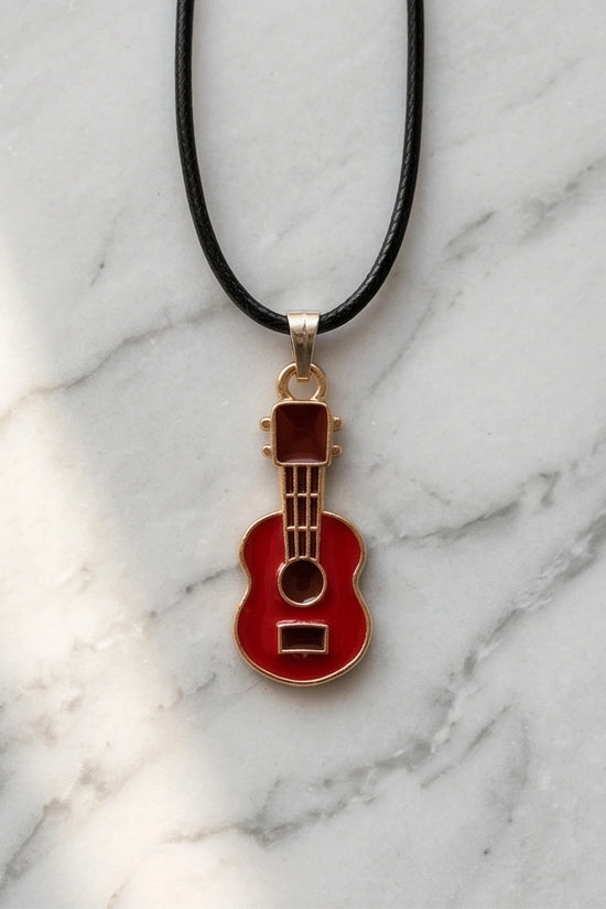 Gold and Red Acoustic Guitar Necklace