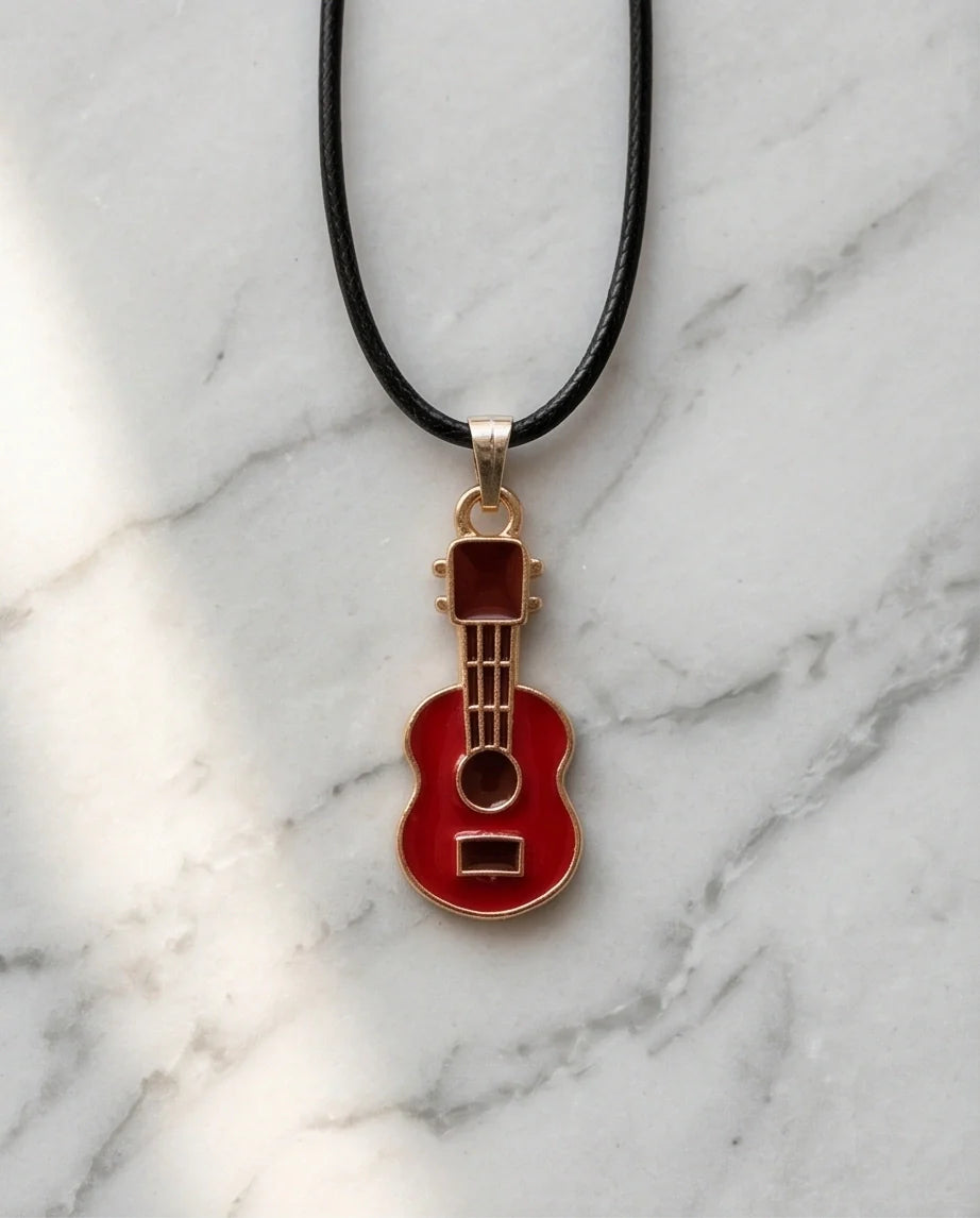 Gold and Red Acoustic Guitar Necklace