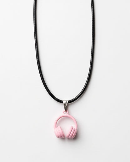 Pastel Pink Headphones Enamel Pendant Necklace