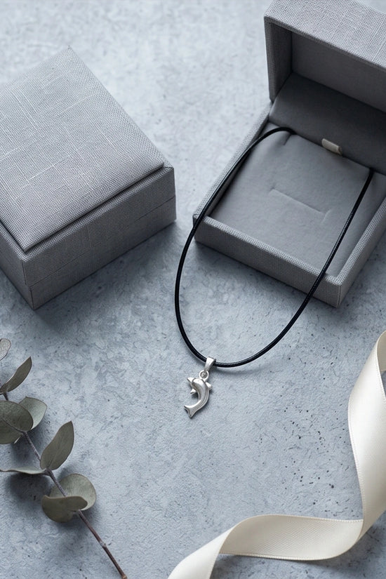 Silver Polished Playful Dolphin Necklace