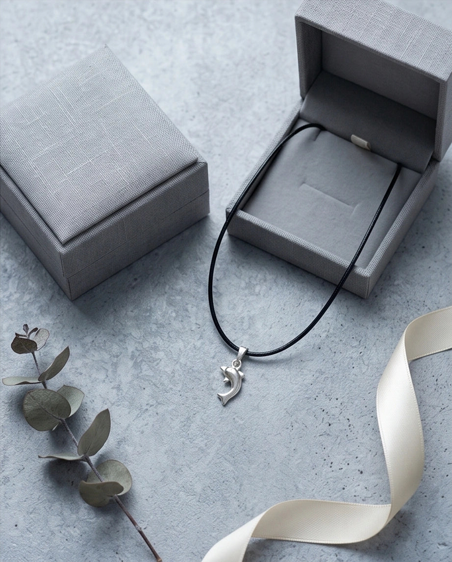 Silver Polished Playful Dolphin Necklace