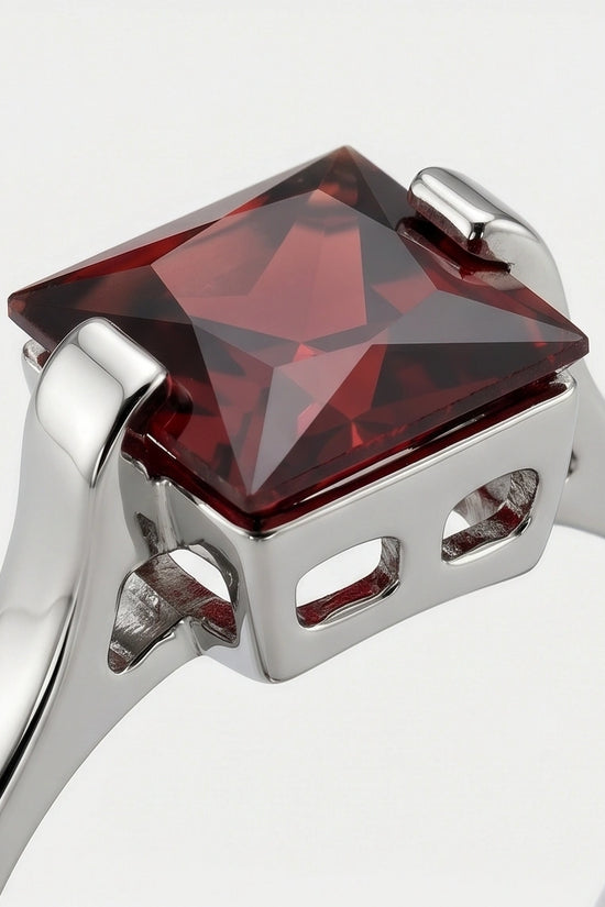 Sterling Silver Princess-Cut Deep Crimson Ruby Ring
