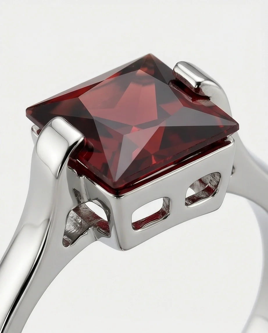 Sterling Silver Princess-Cut Deep Crimson Ruby Ring