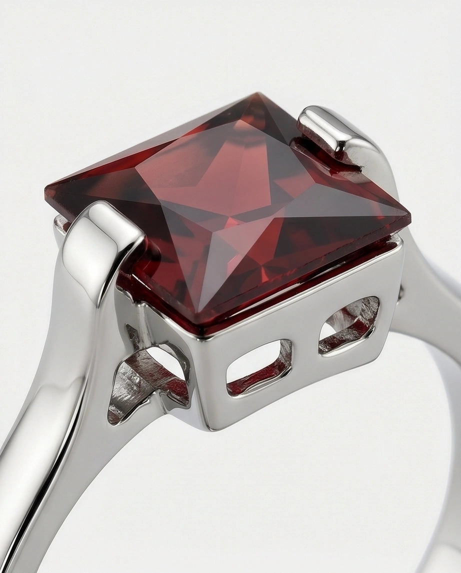 Sterling Silver Princess-Cut Deep Crimson Ruby Ring