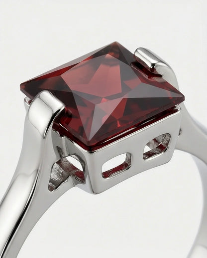 Sterling Silver Princess-Cut Deep Crimson Ruby Ring