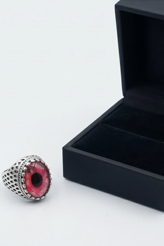 Vintage Sterling Silver Gothic Pink Eclipse Eye Ring
