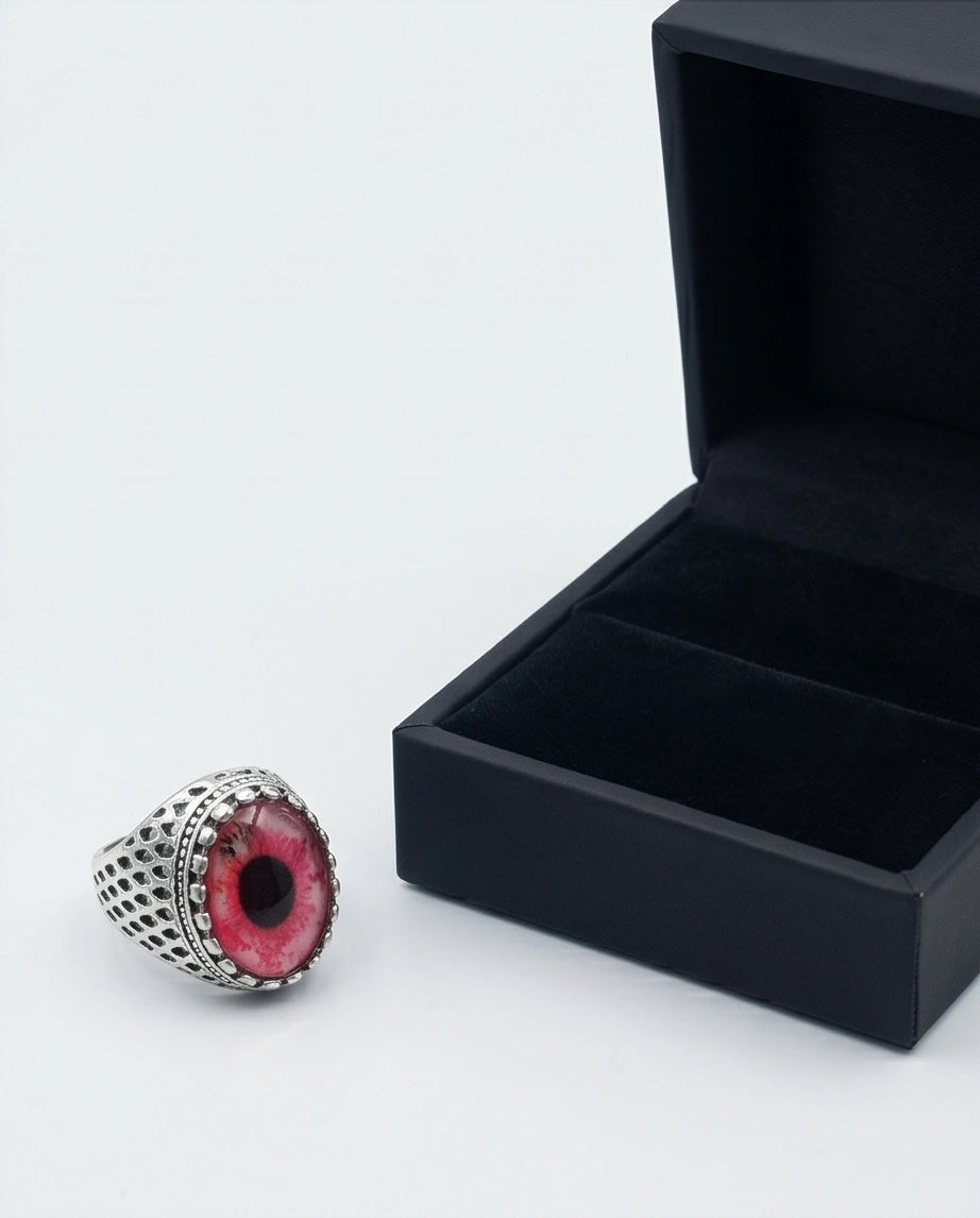 Vintage Sterling Silver Gothic Pink Eclipse Eye Ring