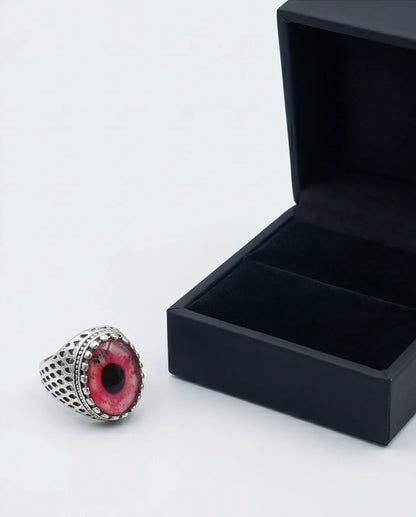 Vintage Sterling Silver Gothic Pink Eclipse Eye Ring