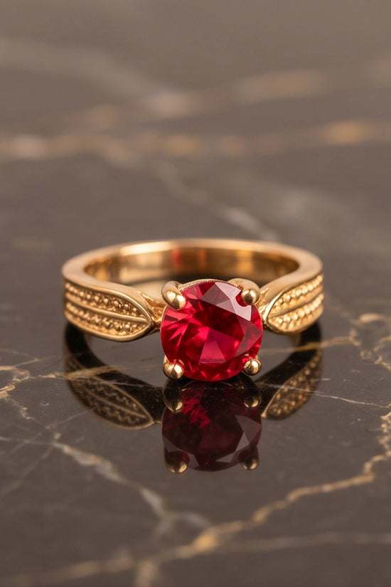 Vintage Gold Ruby Botanical Leaf Ring