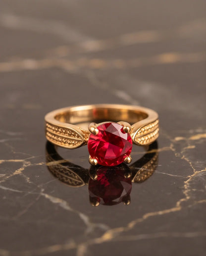 Vintage Gold Ruby Botanical Leaf Ring