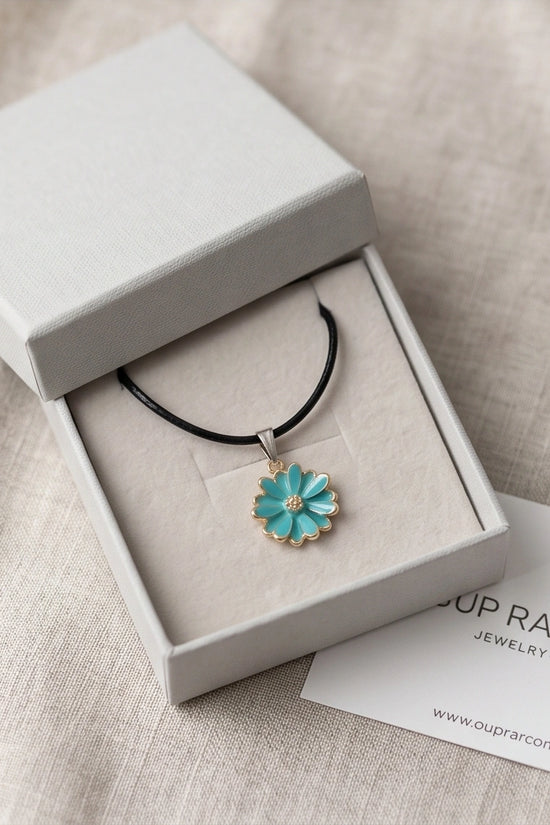 Gold and Turquoise Sunflower Pendant Necklace