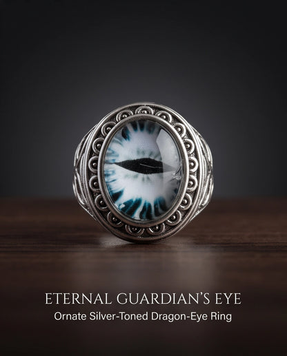 Monochrome Slit-Pupil Scrolled Silver Ring