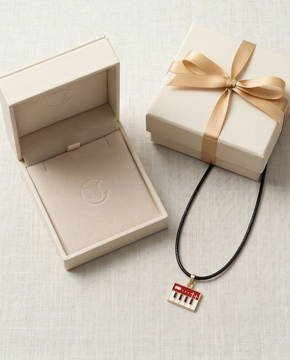 Gold and Red Synthesizer Keyboard Necklace