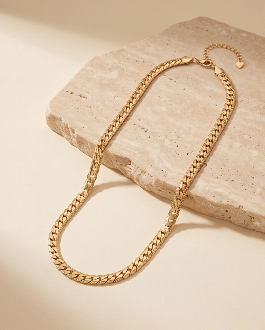 Textured Gold Cuban Link Chain Necklace