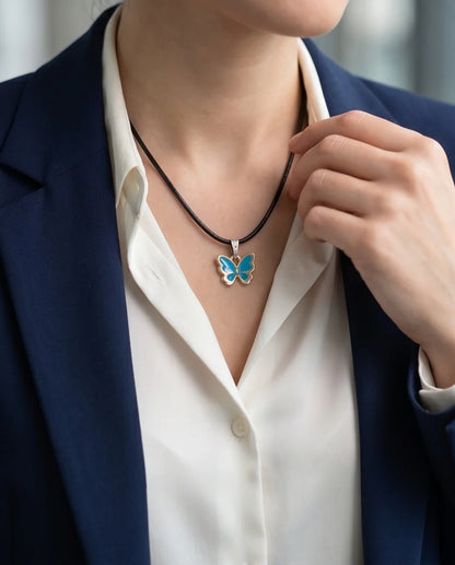 Gold and Turquoise Blue Butterfly Necklace