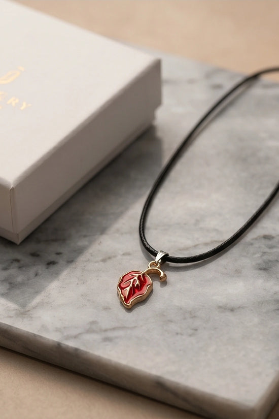 Gold and Red Leaf Pendant Necklace