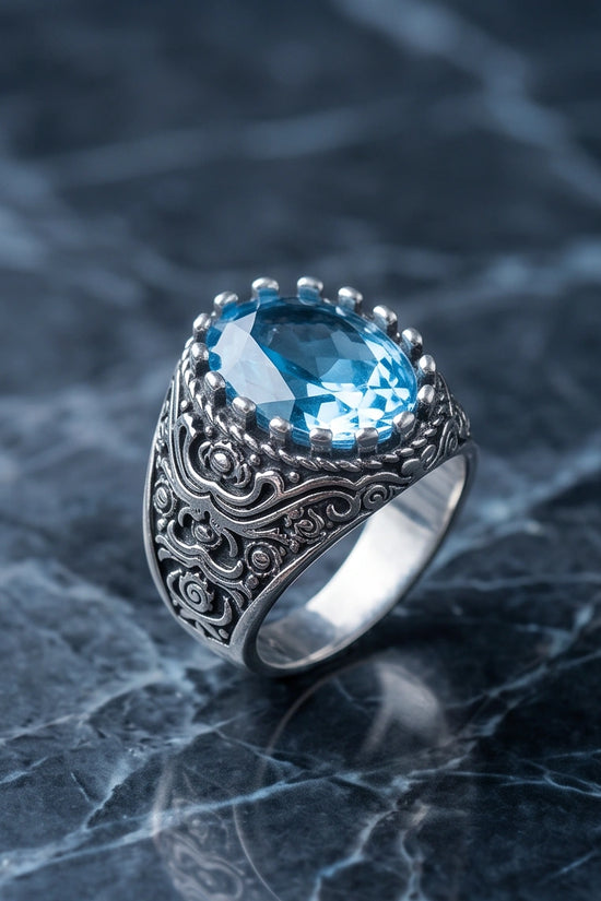 Imperial Aquamarine Sea-Lord Silver Ring