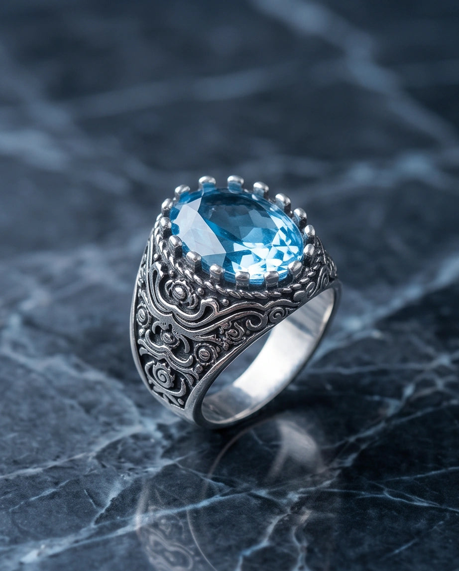 Imperial Aquamarine Sea-Lord Silver Ring