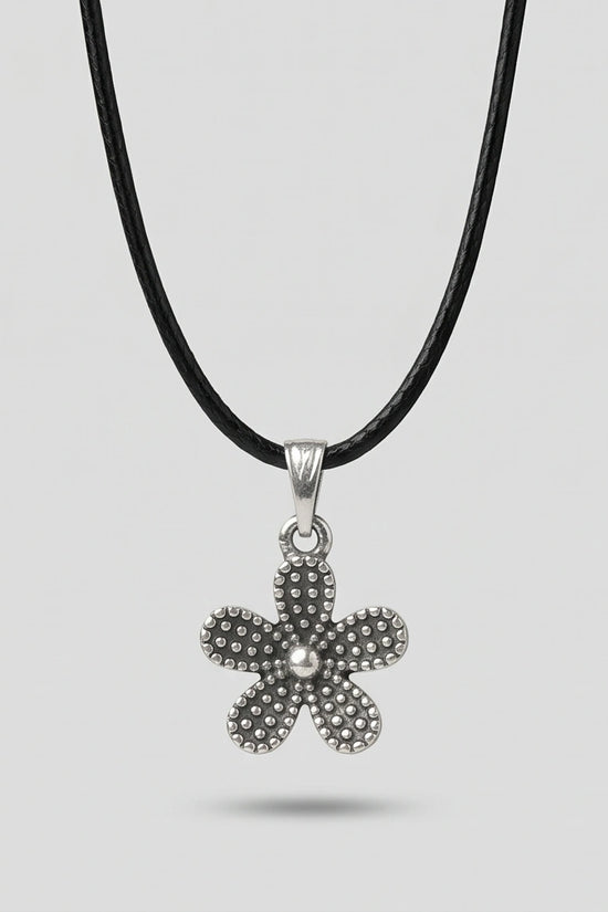 Silver Beaded Textured Flower Necklace