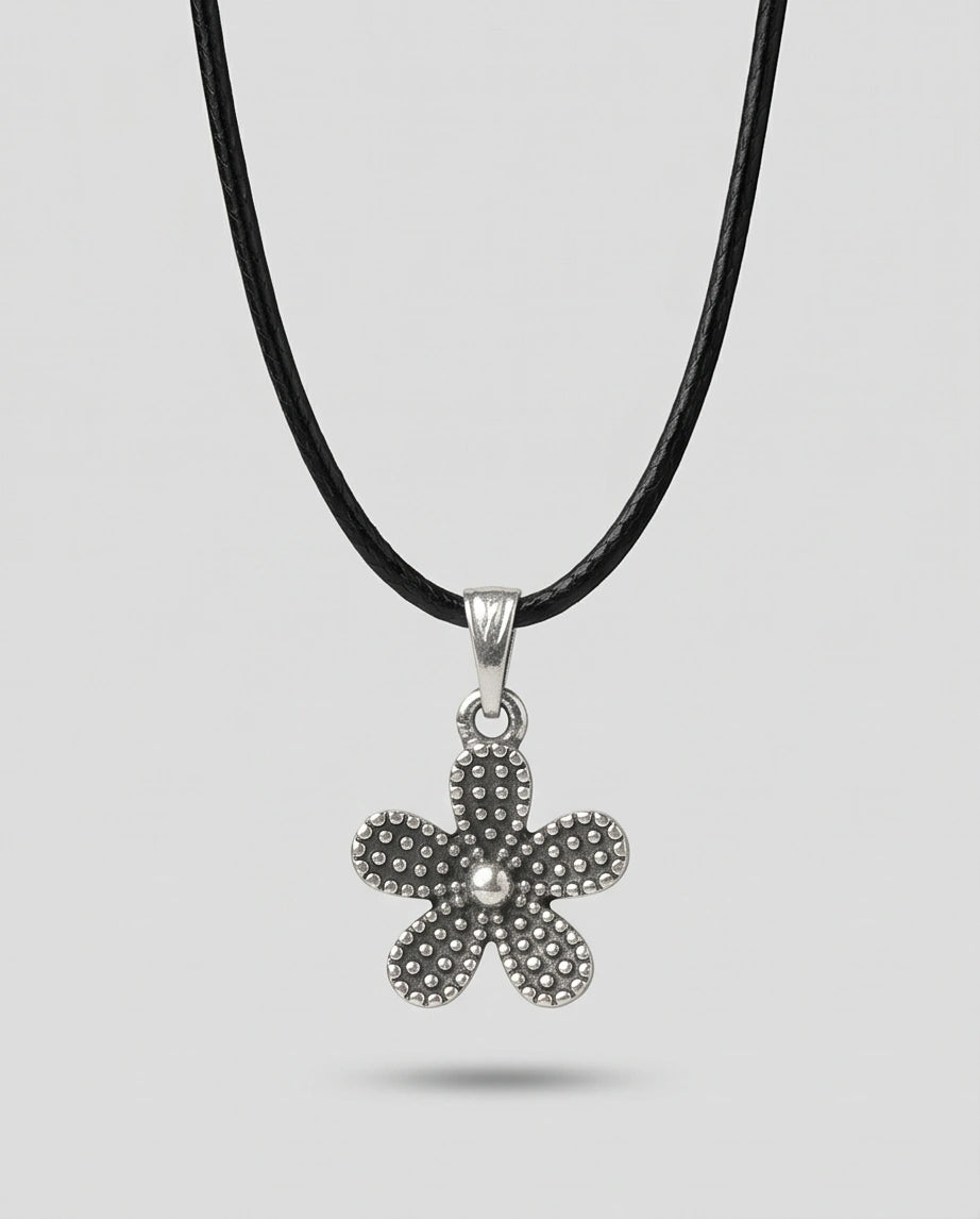 Silver Beaded Textured Flower Necklace