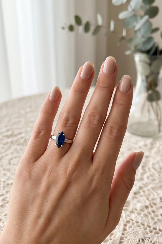 Sterling Silver Marquise-Cut Sapphire Blue Solitaire Ring