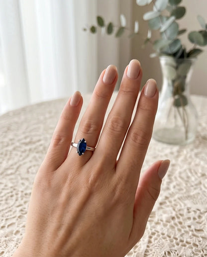 Sterling Silver Marquise-Cut Sapphire Blue Solitaire Ring