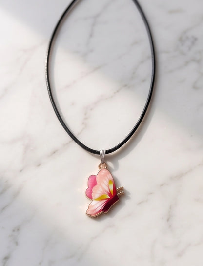 Gradient Pink Butterfly Cord Necklace