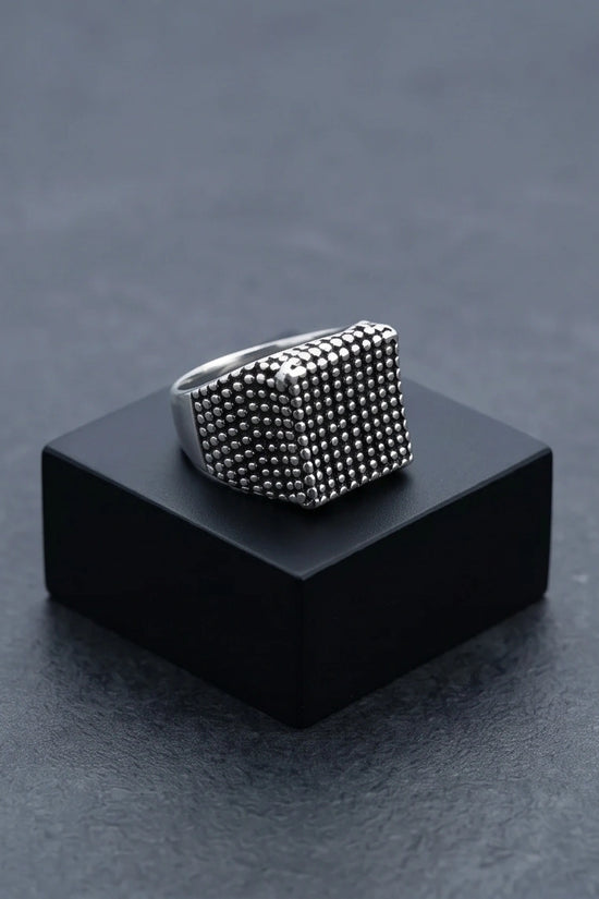 Vintage Sterling Silver Industrial Micro-Beaded Signet Ring