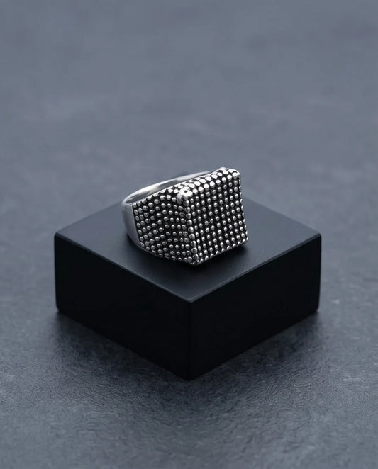 Vintage Sterling Silver Industrial Micro-Beaded Signet Ring