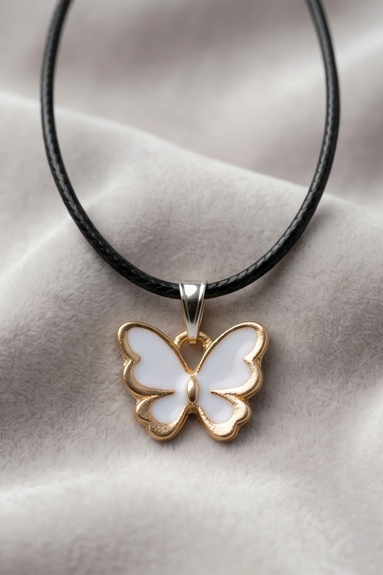 Gold and White Butterfly Pendant Necklace
