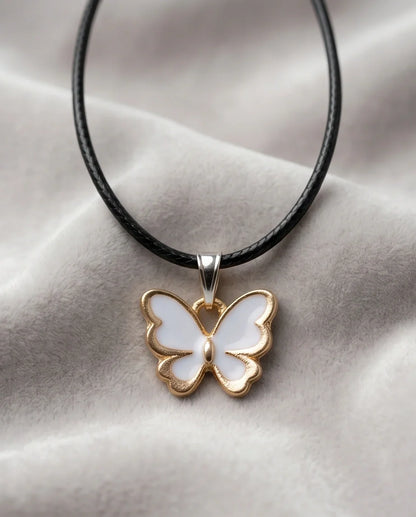 Gold and White Butterfly Pendant Necklace