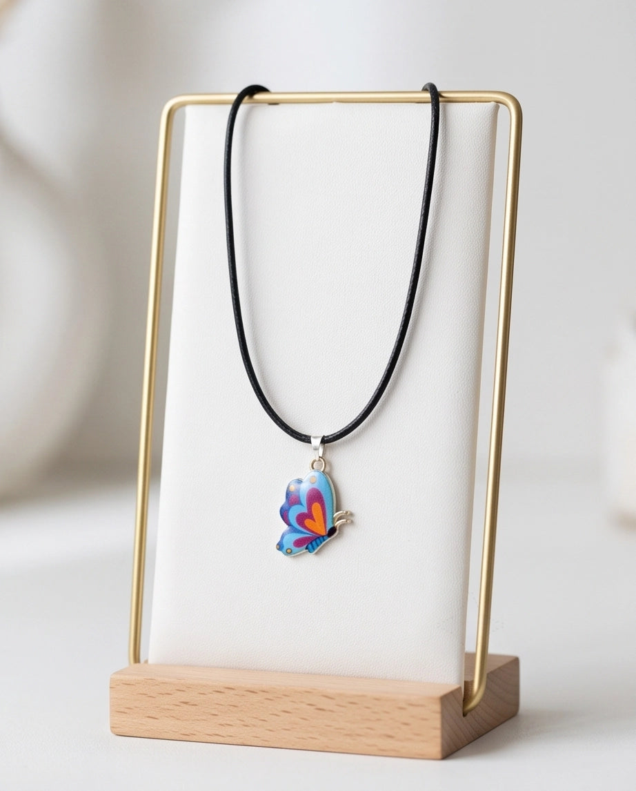 Colorful Side-Profile Butterfly Cord Necklace