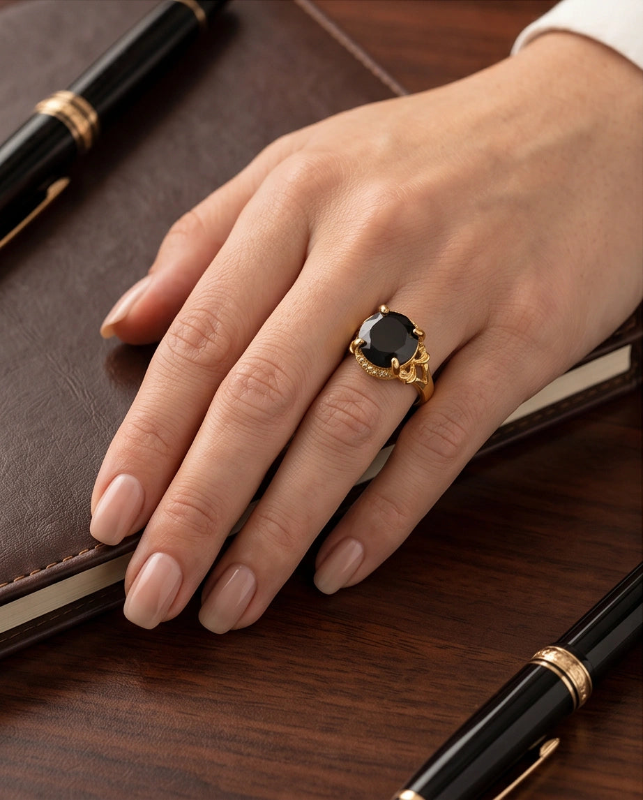 Golden Obsidian Solis Filigree Ring