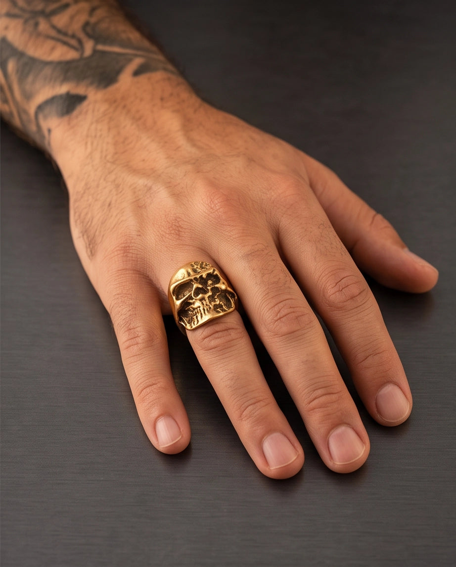 Polished Anatomical Skull Gold Ring