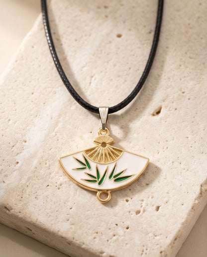 White Enamel Bamboo Fan Pendant Necklace