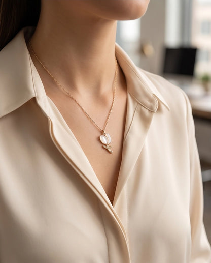 Gold Mother of Pearl Tulip Necklace