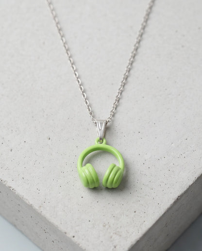 Lime Green Headphones Enamel Pendant Necklace