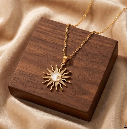 Gold Celestial Sun Moon Star Pendant Necklace