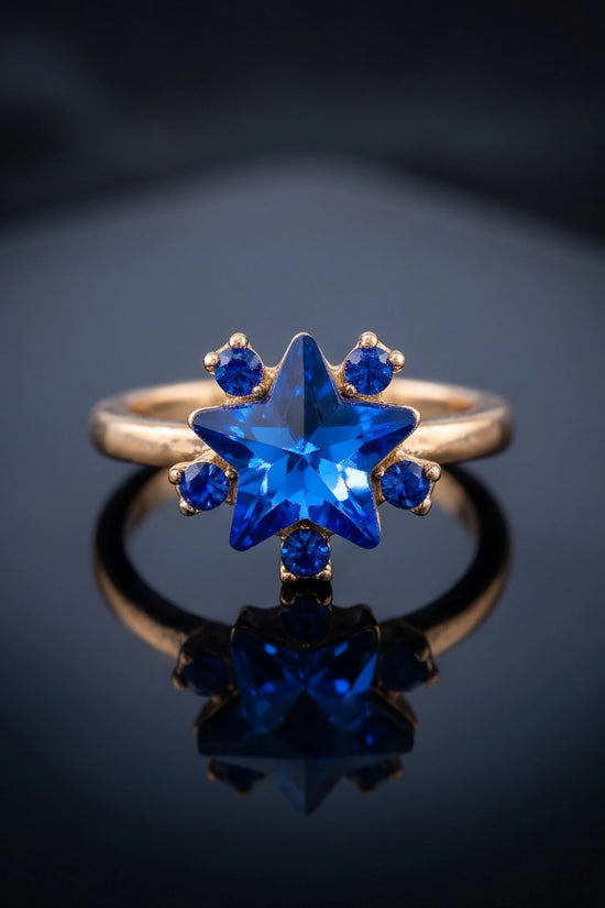 Gold Celestial Royal Blue Sapphire Star Ring