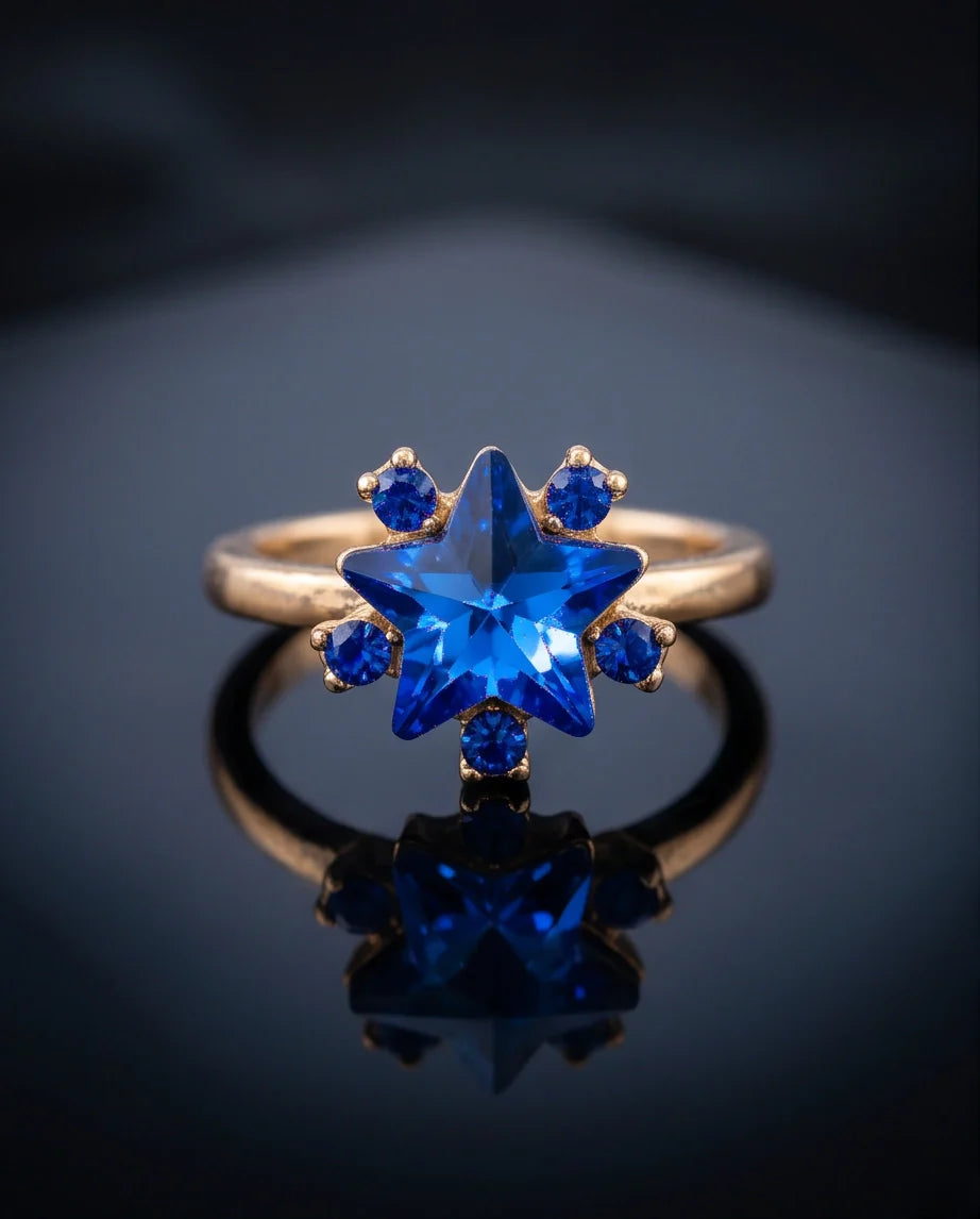 Gold Celestial Royal Blue Sapphire Star Ring