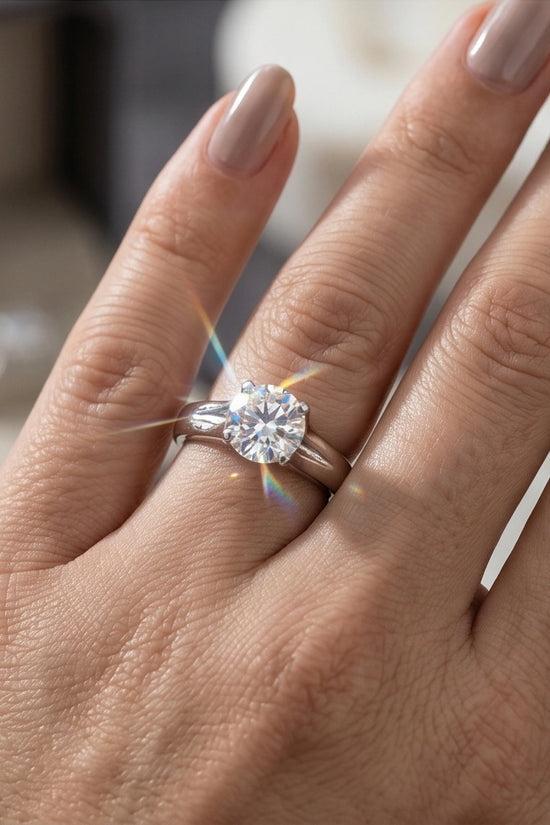 Sterling Silver Integrated Cathedral Round-Cut Moissanite Ring