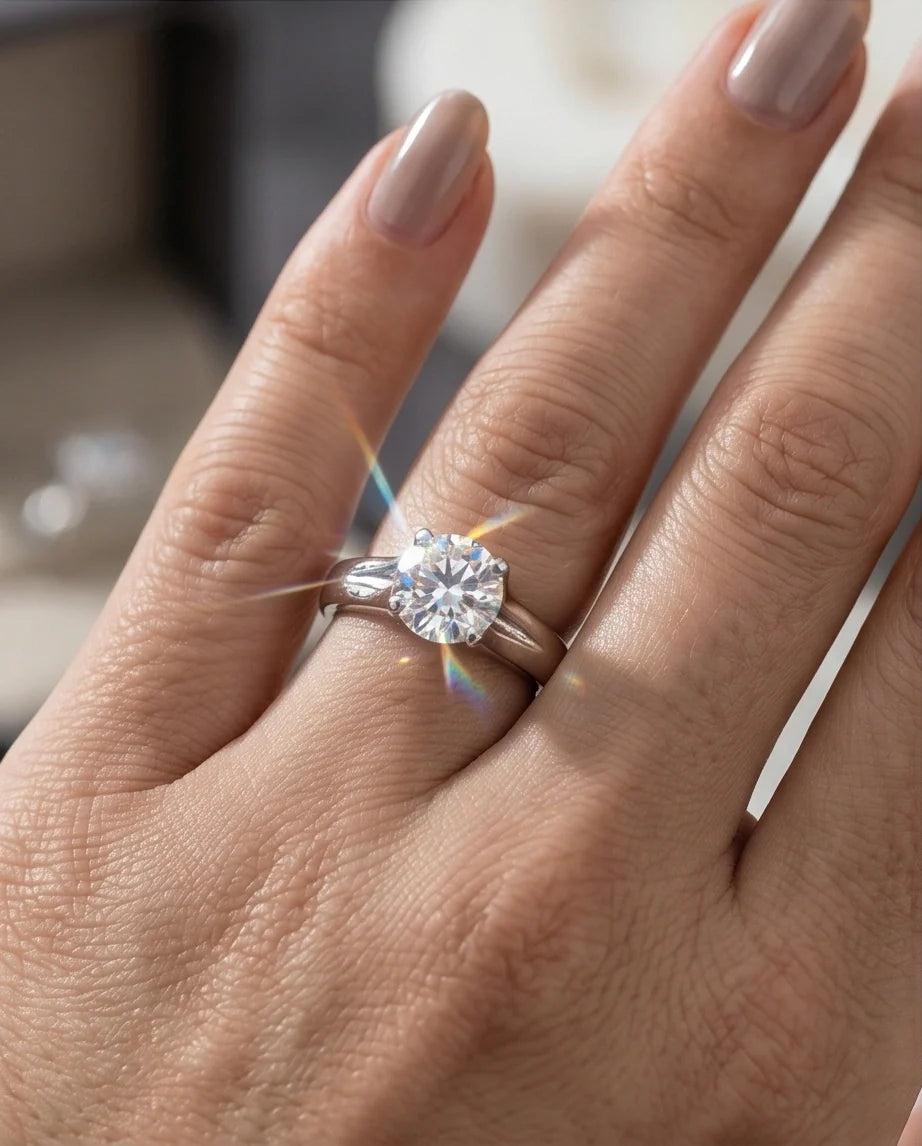 Sterling Silver Integrated Cathedral Round-Cut Moissanite Ring