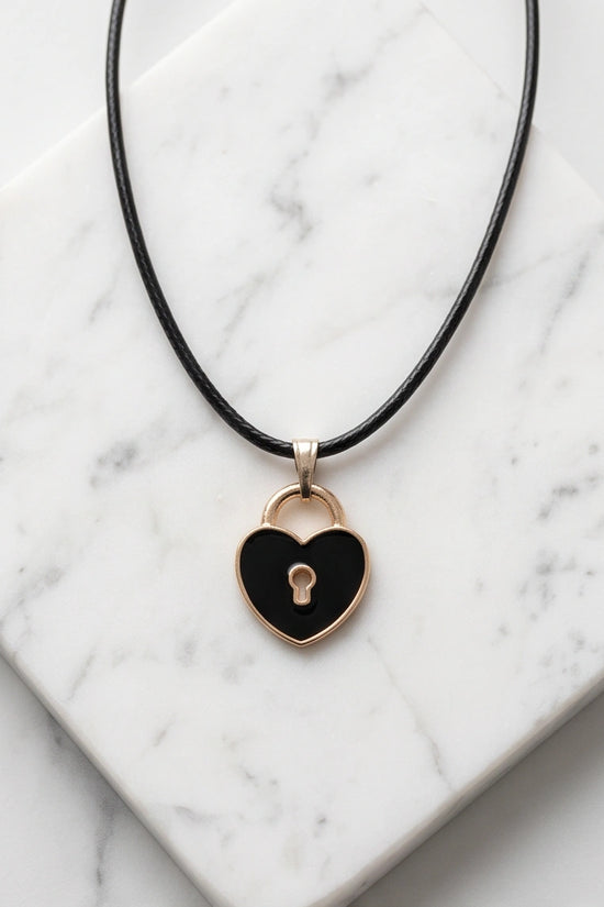 Gold Heart Padlock Pendant Necklace