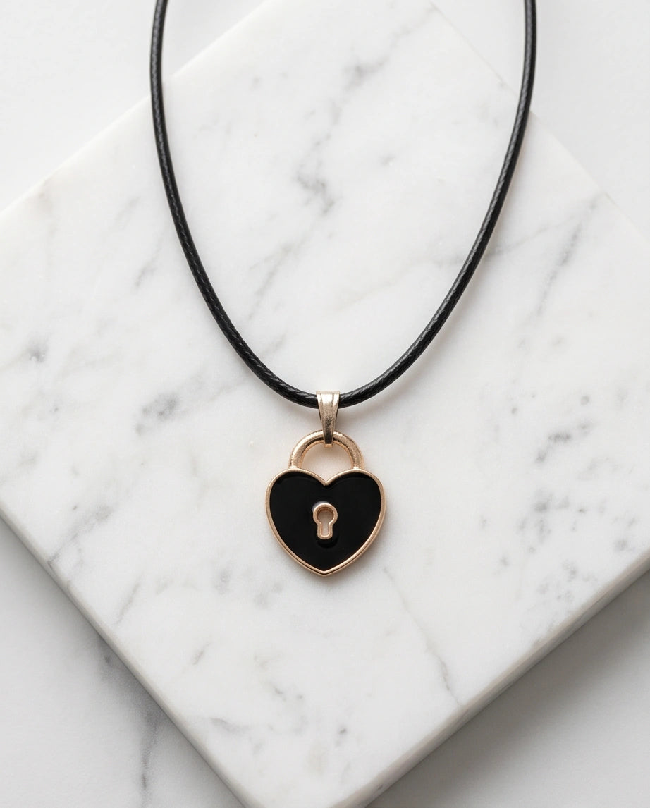 Gold Heart Padlock Pendant Necklace
