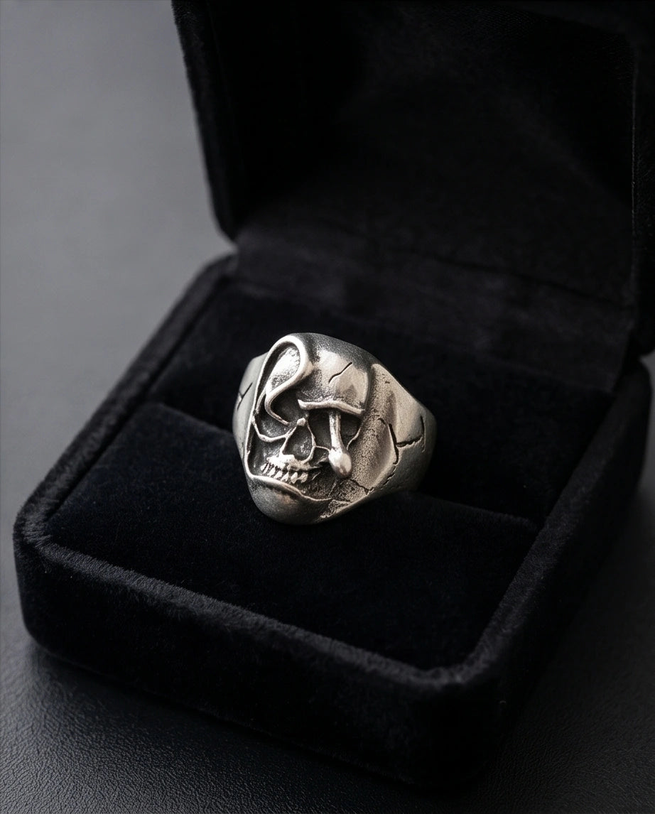 Gothic Sterling Silver Melted Skull Signet Ring